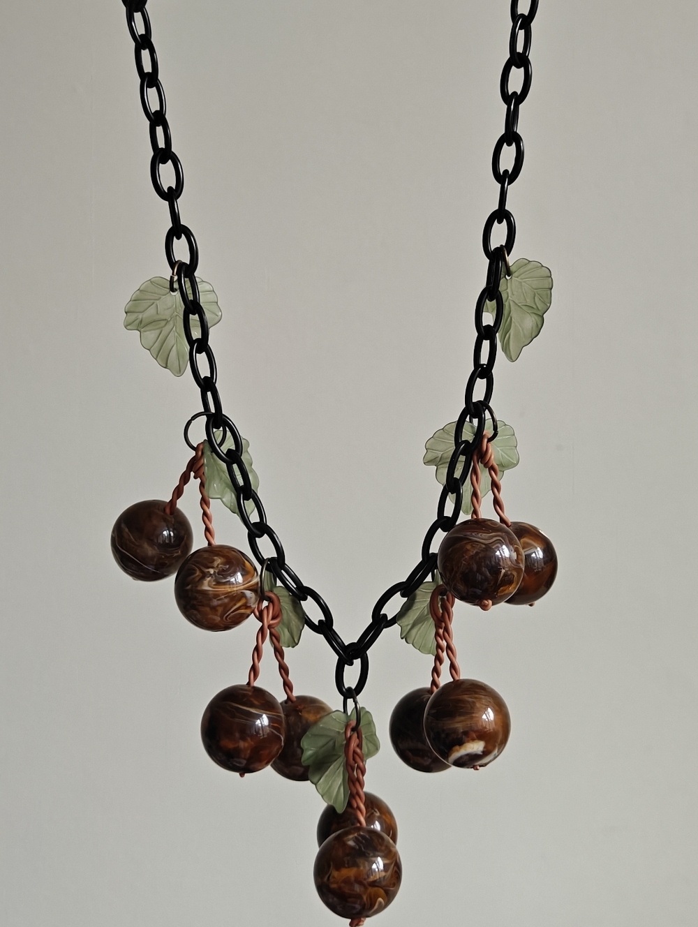 Vintage Old Plastic Dangling Fruits And Leaves Statement Necklace